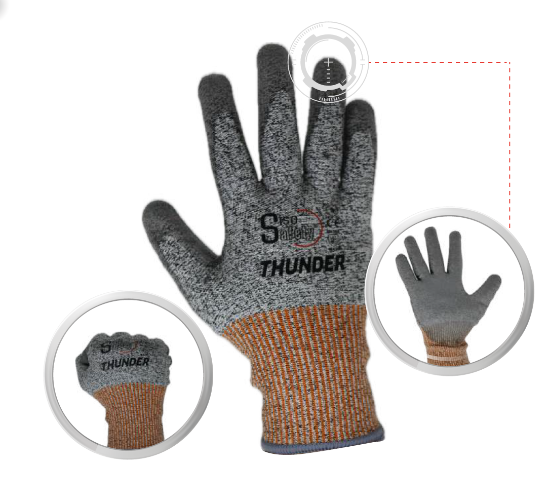 Guante resistente al corte nivel 5 PU HPPE Thunder
